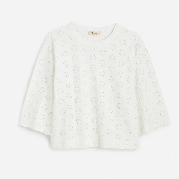 New - Madewell White Embroidered Wide-Sleeve Boxy Tee - Picture 5 of 8